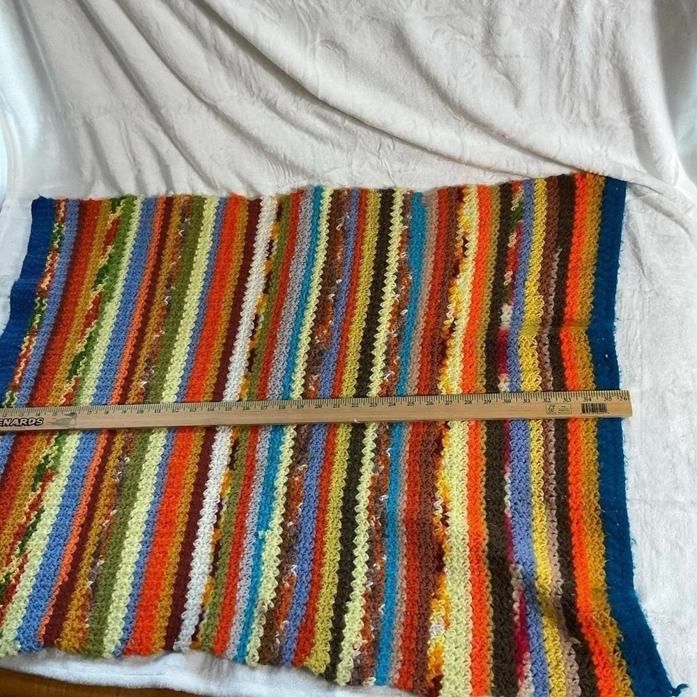 Vintage Crochet Shoulder Wrap Granny Stripe Afghan Shawl Boho Colorful 70s